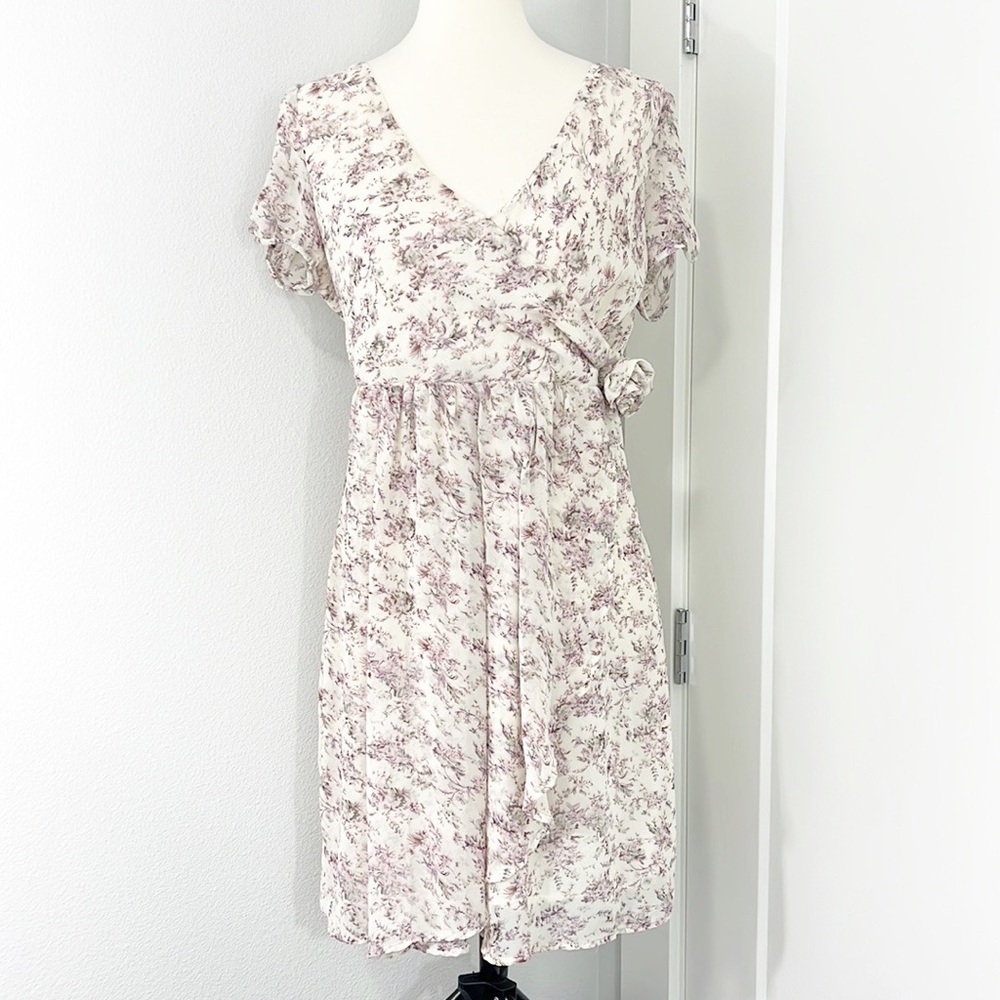 Romy Floral Print Dress - White and Purple